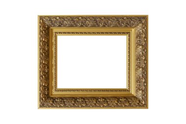 Klasik barok tarzında beyaz, boş, izole bir arkaplanda bir resim için altın çerçeve. Yüksek kalite fotoğraf