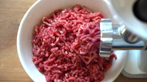 Minced Meat Meat Grinder Preparing Fresh Ground Beef Cutlets Kitchen — Stock Video