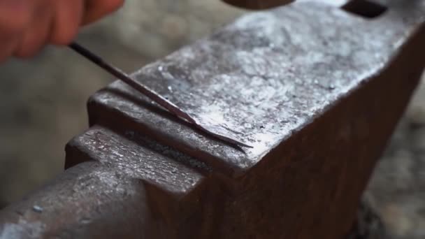 Demirci Bir Demircide Örsün Üzerinde Çalışıyor Sıcak Metal Dövmesi Yüksek — Stok video