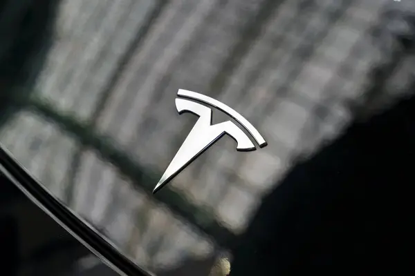 Los Angeles, ABD - 25 Mayıs 2024: Tesla Motorları logosu Tesla elektrikli otomobili. Yüksek kalite fotoğraf