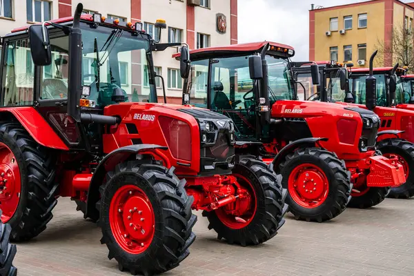 stock image Minsk, Belarus - April 27, 2024: Tractors Belarus on at the tractor factory MTZ in Minsk. High quality photo