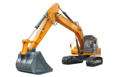 Excavator isolate. Crawler construction excavator for earthworks. Construction equipment. High quality photo