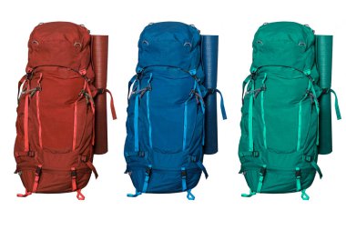  Beyaz arka planda izole edilmiş yürüyüş sırt çantası. Yüksek kalite fotoğraf