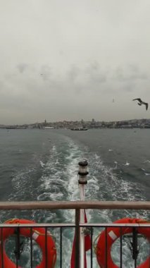 Feribot yolculuğu İstanbul 'da. Suyun üzerinde martılar. Yüksek kaliteli FullHD görüntüler