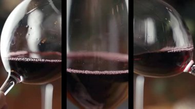 Şarap kadehi arka planında kırmızı şarap. Kırmızı şarap tatma. Yüksek kalite 4k görüntü