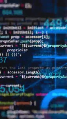 Ekran arka planında geliştirici kodu. İnternet teknolojileri. Dikey video. Yüksek kaliteli FullHD görüntüler