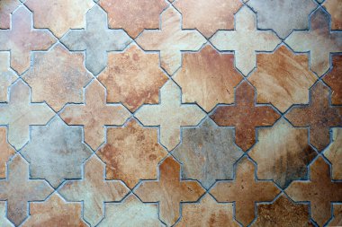 İç mimari için eski seramik döşeme. Retro Country Kır Evi tarzında Clay Craft Tile. Yüksek kalite fotoğraf