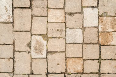 Antik taş duvar ustalığı arka planı. Bej taş bloklardan yapılmış eski duvar. Yüksek kalite fotoğraf