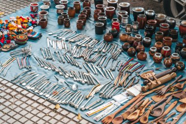 Buenos Aires Sokak Pazarı 'nda geleneksel Sukabağı ve Bombilla satışı. Yüksek kalite fotoğraf