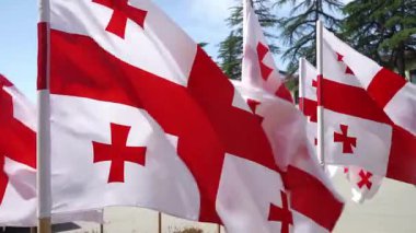 Gürcistan Ulusal Bayrağı Rüzgarda Dalgalanıyor. Yüksek kaliteli FullHD görüntüler