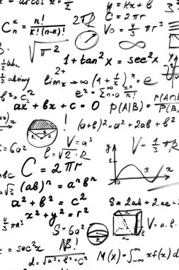 Beyaz arka planda matematiksel denklemler. Bilimsel geçmiş kavramı. Yüksek kalite fotoğraf
