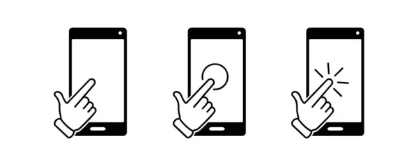 Touch Screen Smartphone Icon Set Hand Touch Screen Telefone Móvel — Vetor de Stock