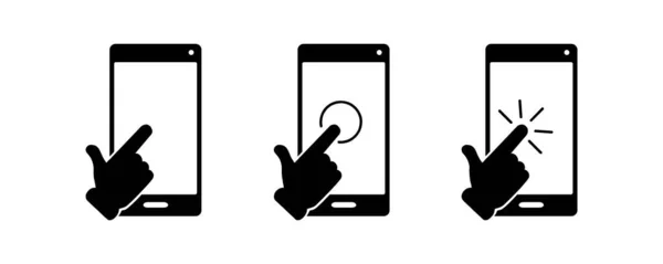 Conjunto Iconos Del Smartphone Con Pantalla Táctil Pantalla Táctil Mano — Vector de stock