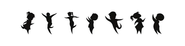 子供のベクトルシルエット 子供のアイコンコレクションシルエット男の子と女の子のセットベクトルイラスト — ストックベクタ