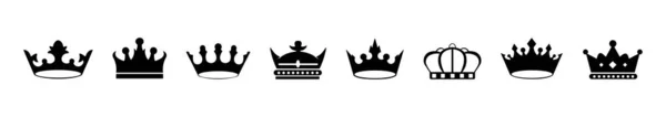 Crown Set Royal Icons Collection Set Big Collection Crowns Vintage — Stok Vektör