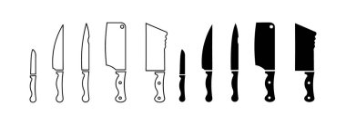  Mutfak bıçağı sembolü silueti. Kasap bıçağı silueti simge vektörü. Bıçak simgesi vektörü.