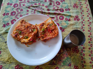 Kashmir, India - April 12 2021 : Egg bread kashmiri style.