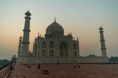 Agra, India - October 19th, 2022 : Sunrise at Taj Mahal, 7 Wonder in World