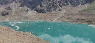Himachal, India - July 10th, 2022 : Fantastic view of ghepan lake in himalayas. Picturesque summer landscape. Beauty of nature concept background.