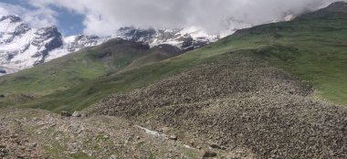 Himachal, India - July 10th, 2022 : Fantastic view of ghepan lake in himalayas. Picturesque summer landscape. Beauty of nature concept background.