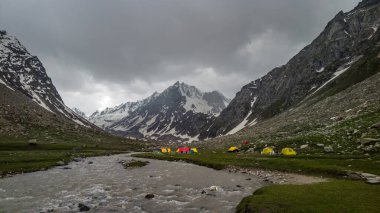 Himachal Pradesh, India - June 8th, 2022 : Landscapes of Hampta Pass Trek, Camping in Mountains of Himalayas