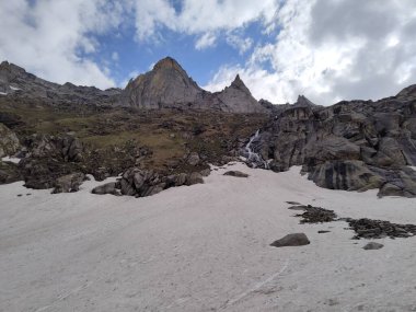 Himachal, India - June 9th, 2022 : the view of Himalayas in Hampta Trek in Manali