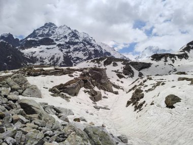 Himachal, India - June 9th, 2022 : the view of Himalayas in Hampta Trek in Manali