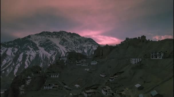Sunset Village Mountains Spiti Himachal — Stock video