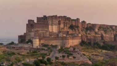 Jodhpur, Rajasthan 'da Sunset' te Mehrangarh Kalesi 'nin Zaman Çizelgesi