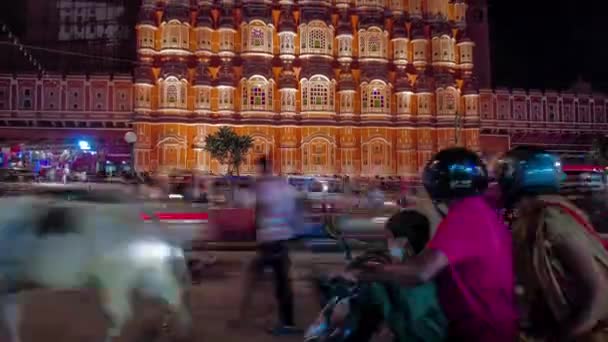 Timelapse Hawa Mahal Noite Jaipur Rajastão — Vídeo de Stock