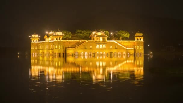 Timelapse Brilho Jal Mahal Noite Jaipur Rajastão — Vídeo de Stock