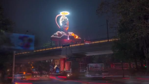Timelapse Traffic Night Hanuman Statue Karol Bagh Delhi India — Vídeos de Stock