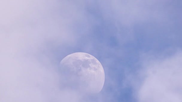 月のタイムラプスは 昼間の雲の中を優雅に移動する — ストック動画