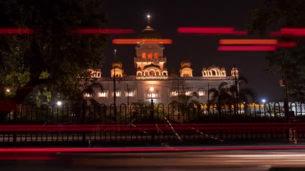 Gurudwara Bangla Sahib Night Timelapse Δελχί Ινδία — Αρχείο Βίντεο