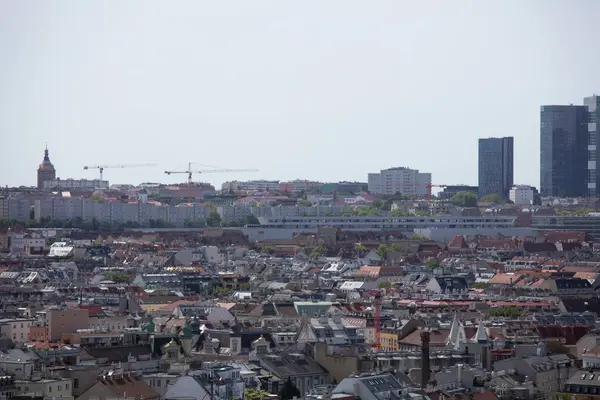 Viyana, Avusturya 'daki 360 numaralı restorandan güneşli bir bahar gününde tatil sırasında gökyüzü fotoğrafı çekildi.