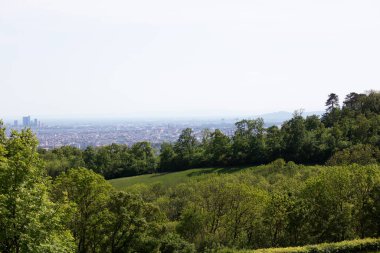 Viyana, Avusturya 'dan, Kahlenberg, Avusturya' dan, güneşli bir bahar gününde tatil sırasında çekilmiş bir manzara.