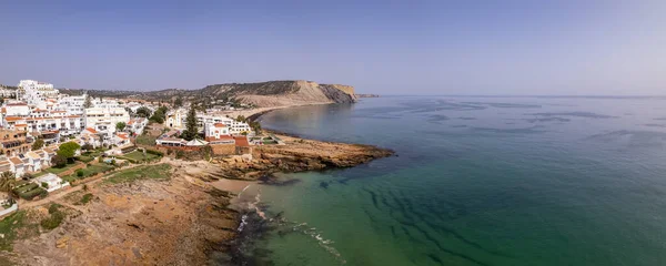 Aerial Seascape Praia Luz Beach Seaside Cliff Formations Coastline Lagos — Stock Photo, Image