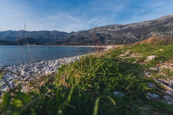 Bellissimo Paesaggio Marino Spiaggia Buljarica Montenegro Spiaggia Ghiaia Tramonto — Foto Stock
