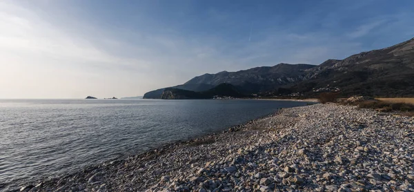Hermoso Paisaje Marino Playa Buljarica Montenegro Playa Guijarros Puesta Del —  Fotos de Stock