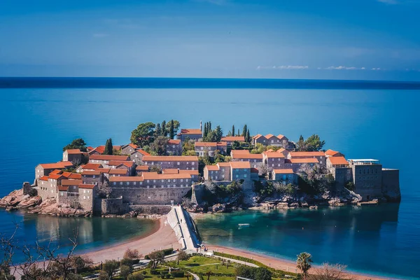 Isola Sveti Stefan Budva Una Bellissima Giornata Estiva Montenegro — Foto Stock