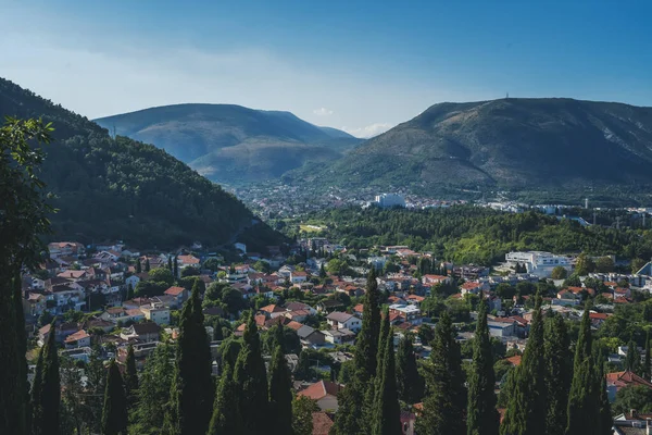 Mostar Cidade Bósnia Herzegovina Vista Areal Cima Paisagem Urbana Verão — Fotografia de Stock