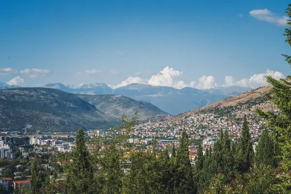 Mostar Cidade Bósnia Herzegovina Vista Areal Cima Paisagem Urbana Verão — Fotografia de Stock