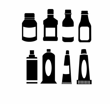 set of medicine bottles and tubes icon vector