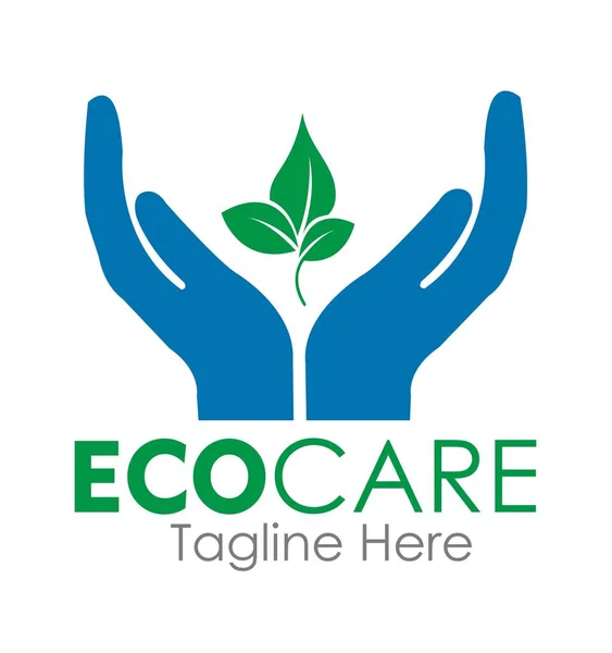 Eco Care Logo Design Leaf Hand Vector — Vector de stock