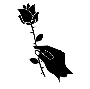 black rose in hand icon vector illustration