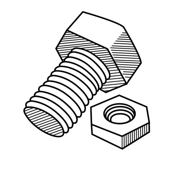 screw bolt with nut hand drawn sketch