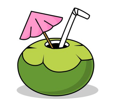 coconut cocktail with straw and umbrella stock vector