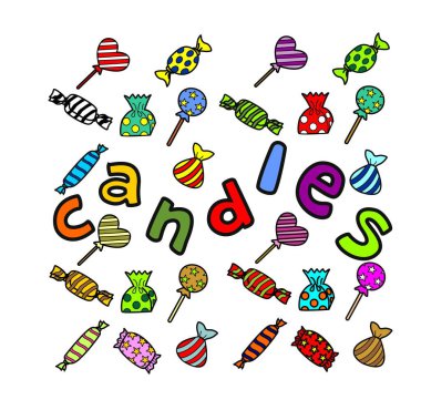 hand drawn outline set of candies pattern vector