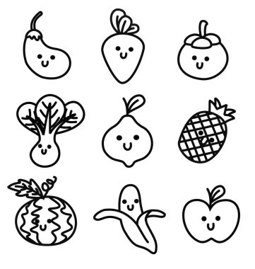 fruits kawaii doodle hand drawn vector illustration