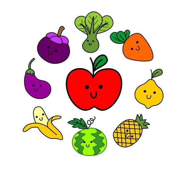 fruits doodle set in kawaii hand drawn background vector